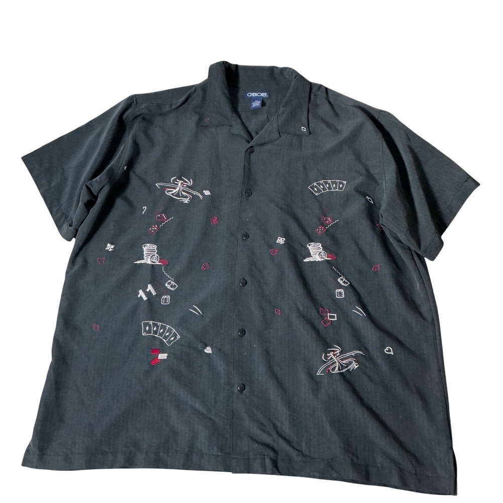 Cherokee Casino Gambling Embroidered Button Down Shirt Men XXL Black Vegas Retro